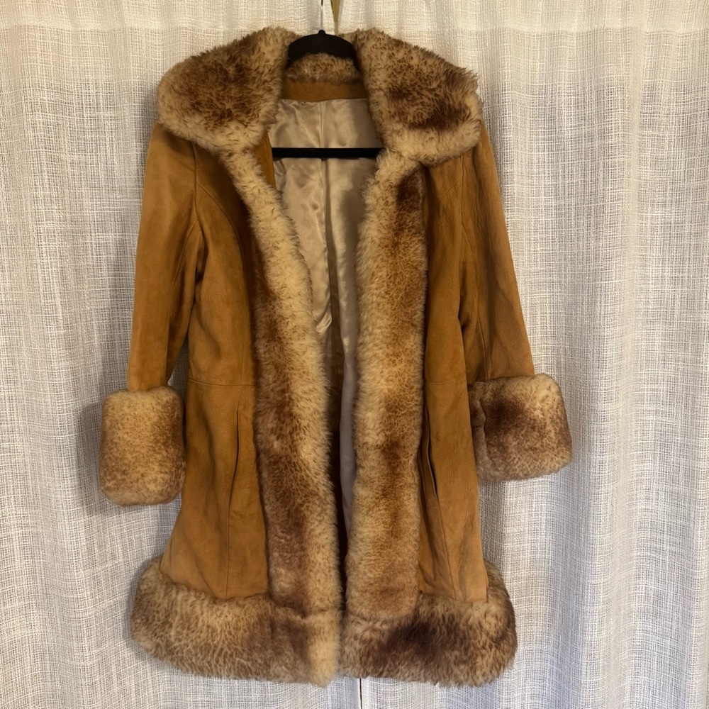 Vintage 1970s Scully Genuine Shearling Suede Coat Fur Trim